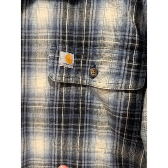 Carhartt Relaxed Fit Flannel Shirt Mens L Plaid Casual Button Down Pocket Blue - Picture 15 of 16